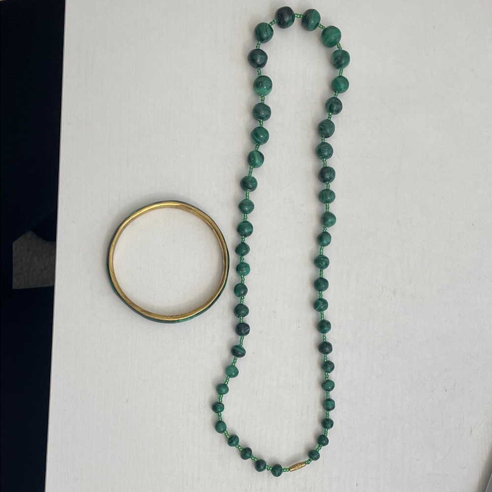 Green Beaded Necklace and Bangle Set